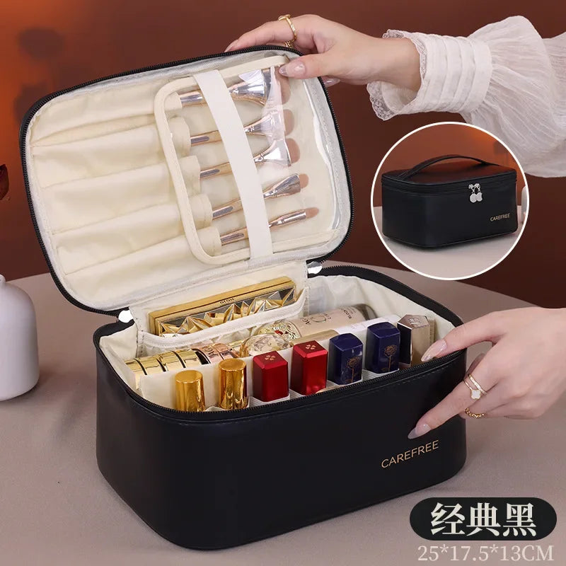 Luxury PU Makeup Bag for Women - Travel Cosmetic Organizer with Zipper Closure, Ideal for Vacation & Gift Use