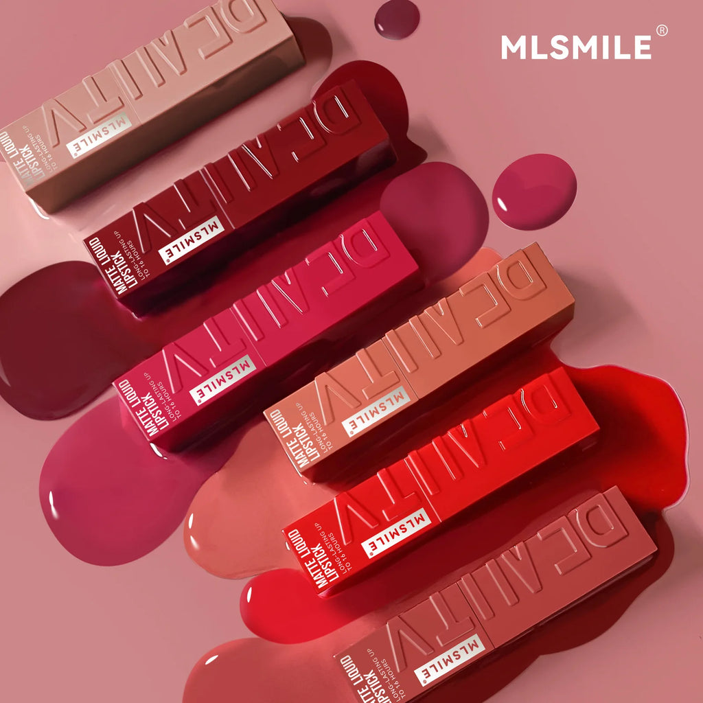 MLSMILE 6 Color Non-stick cup Velvet Satin Gloss Lip glaze Mist Liquid matte lipstick Waterproof long-lasting color liquid