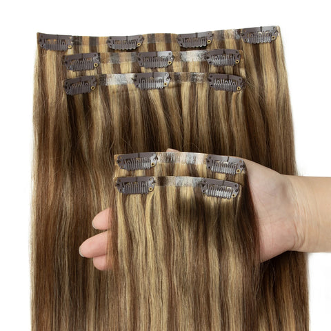 Invisible Thick PU Clip In Human Hair Extensions Seamless PU Weft Tape Clip on Hair For Thick Raw Hair 7PCS 12-24inch 100G-120G