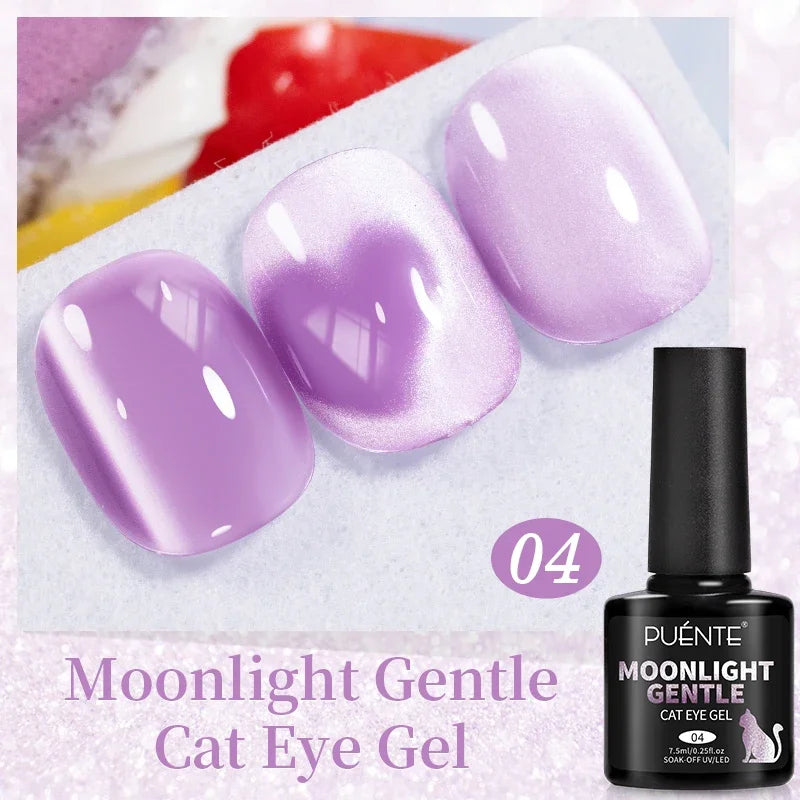PUENTE 7.5ML Sparkling Pinkish Purple Laser Cat Magnetic Gel Nail Polish Holographic Rainbow Effect Soak Off UV Nail Art Varnish
