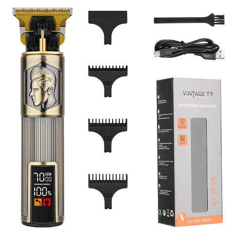 HIENA T9 Hair Clipper set for men LCD Power Display barber Electric Hair Trimmer vintage carving Beard Shaving haircut machine