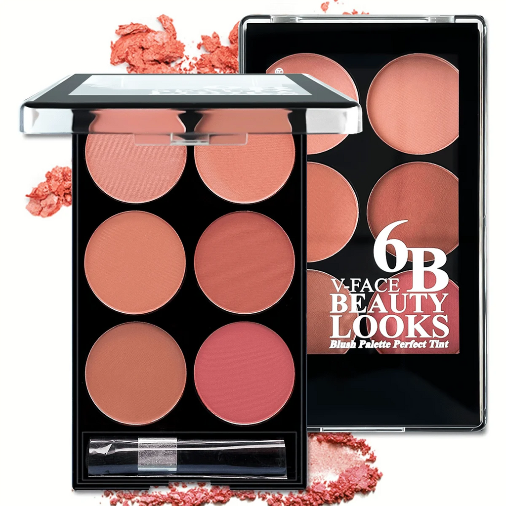 6-color blush and contouring all-in-one palette, pearlescent matte powder makeup palette glitter highlighter brighten palette