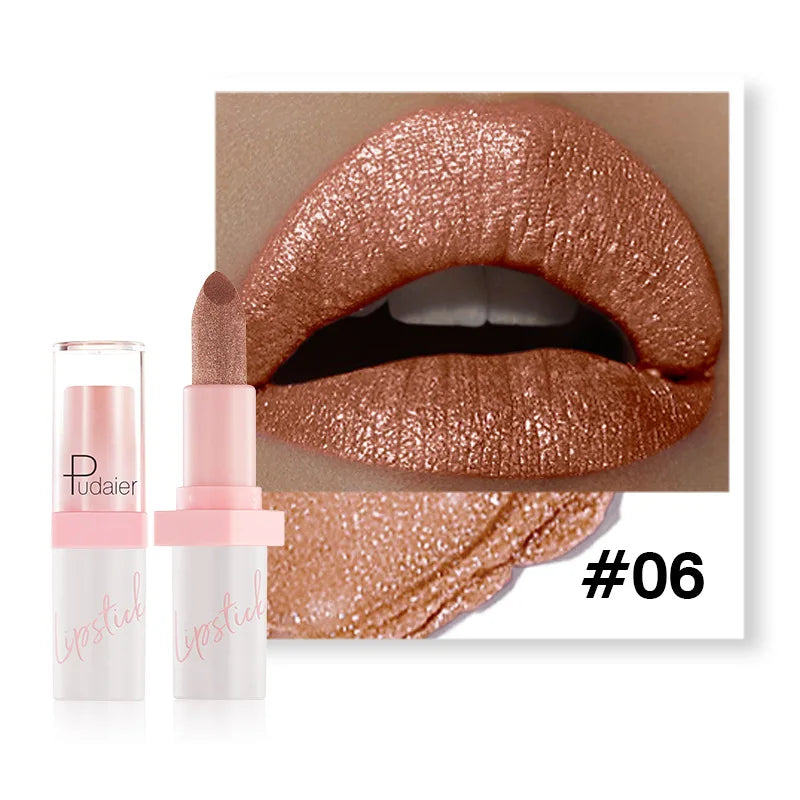Shimmery Diamond Lipstick 10 Shades Waterproof Glittery Non Transfer Red Lip Tint Smooth Long Wear Pearly Lipstick