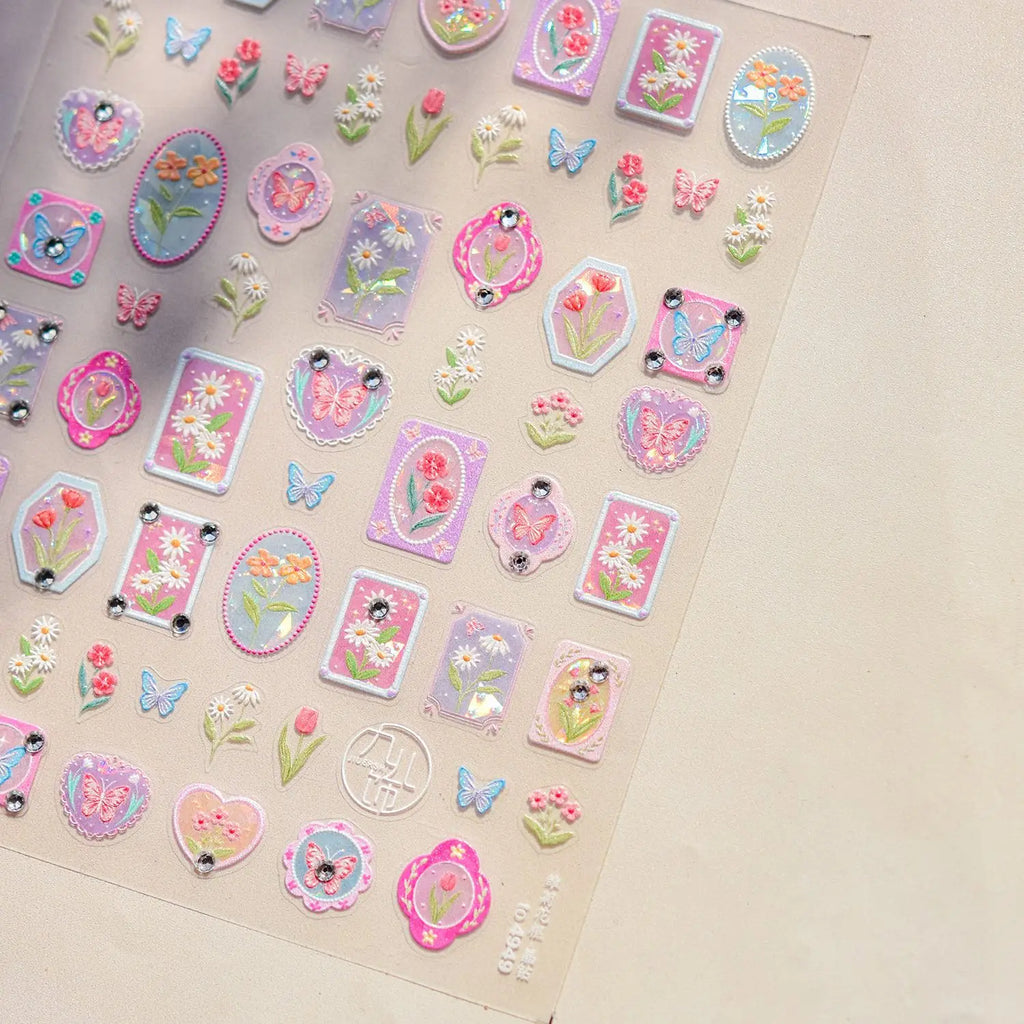 1pcs Dream Flower Window Shell Light Nail Art Stickers Japanese Flower Self Adhesive Stickers Press On Nails Decoration Decals