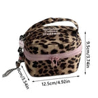Multi-functional Leopard Print Square Storage Box Handheld Zipper Design Makeup Bag Handbag Women Girls