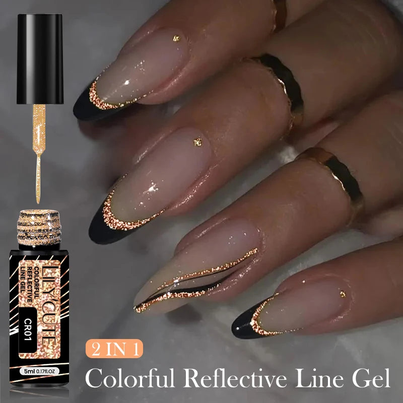 LILYCUTE 5ml Super Bright Silver Metallic Painting Liner Gel Nail Polish Drawing Stripe Graffiti Mirror Pull Line UV Gel Varnish