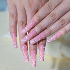 3D Flower Design French Fake Nails Love Bow Decor Mid-length Coffin Ballet Press on Nail Korean Sweet Bride Lady Fake Nails