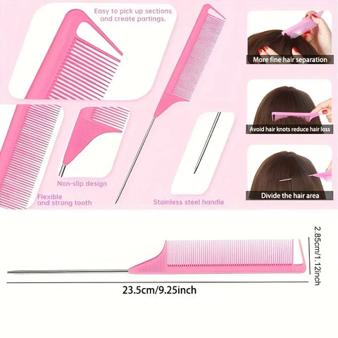 Styling Set with Steel Needle Tip Comb and 2 Tail Tools, Suitable for Female Hair Styling, Suitable for All Hair Types