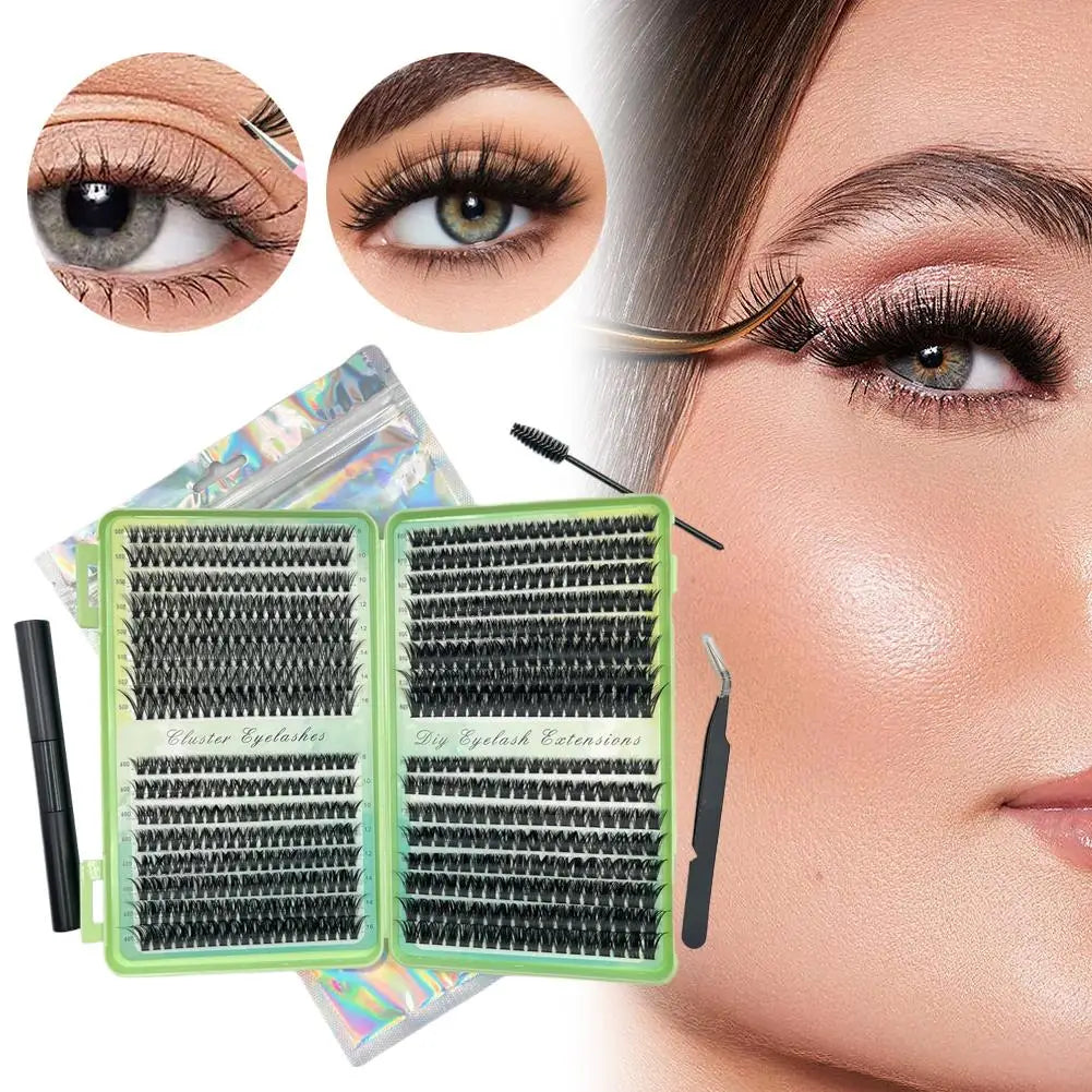 New 624 Cluster Lashes Kit 5D Fluffy Thick Eyelash Extension Kit Volume Mixed Tray Faux Mink Lashes Lash Extension DIY Kit ﻿