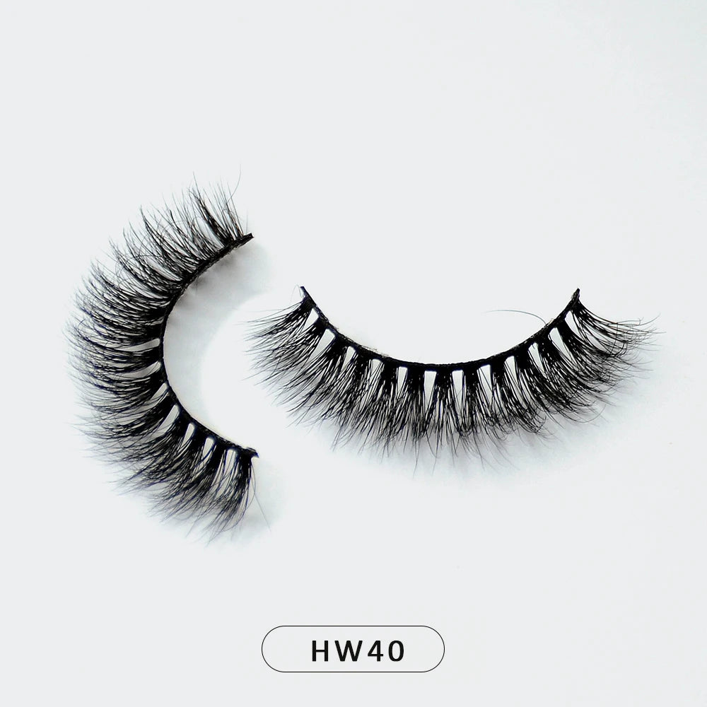 HZJY 10-15mm 3D Real Mink Handmade Crossing Lashes Individual Strip Thick Lash Fake Eyelashes with free paper boxes