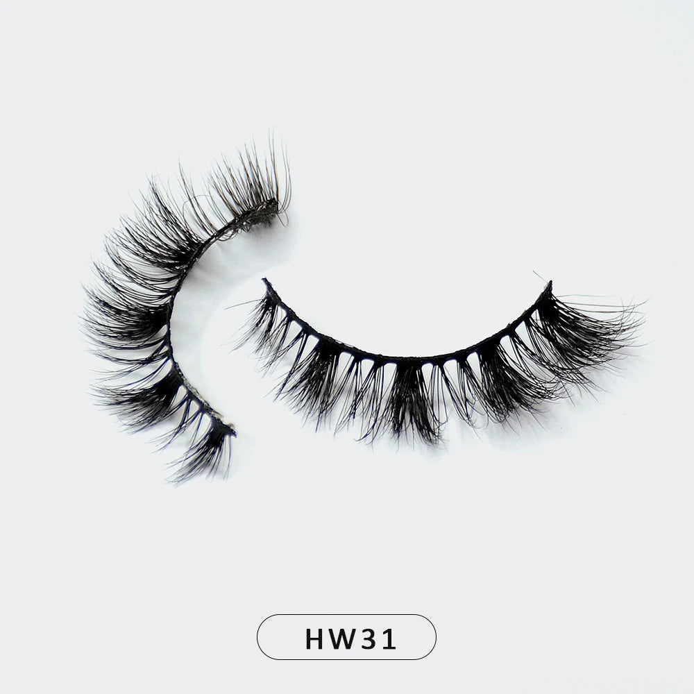 HZJY 10-15mm 3D Real Mink Handmade Crossing Lashes Individual Strip Thick Lash Fake Eyelashes with free paper boxes