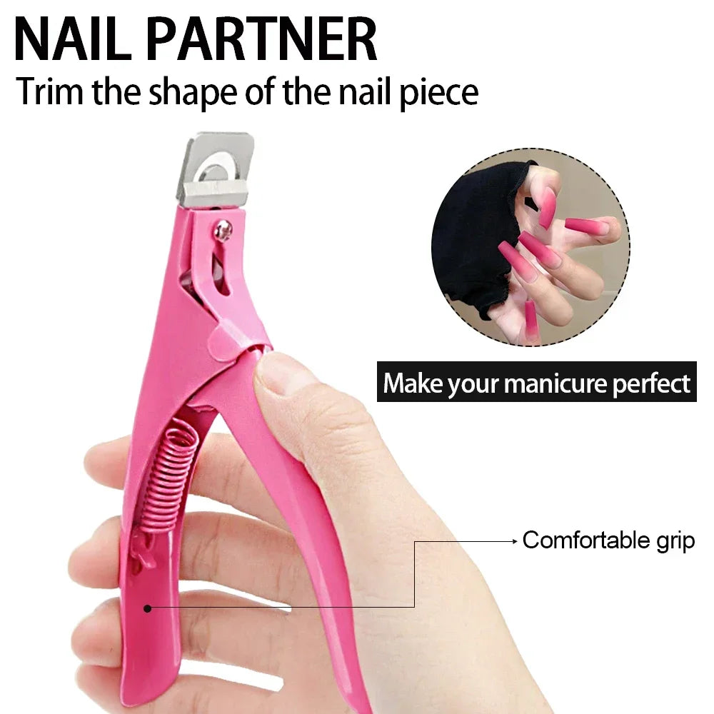 Acrylic Nail Cutter Stainless Steel Clipper Scissors U Word False Tips Trimmer Manicure Tools Straight Cut Kit With 12pcs Magnet