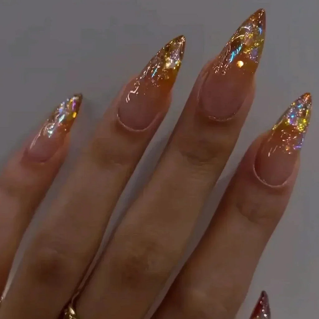 Exaggerate Punk Extra Long Pointed Fake Nails Art Dark Y2K Black Spider Centipede Rhinestone False Nail Press on Nails Manicure