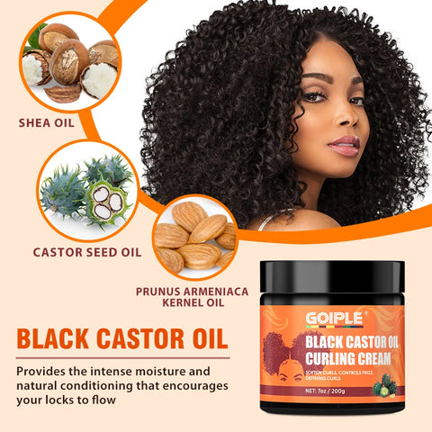 GOIPLE 200g Black Castor Oil Curling Cream With Curl Defining Brush For Moisturize Perfection Wavy Moisturize Anti-Frizz Hair