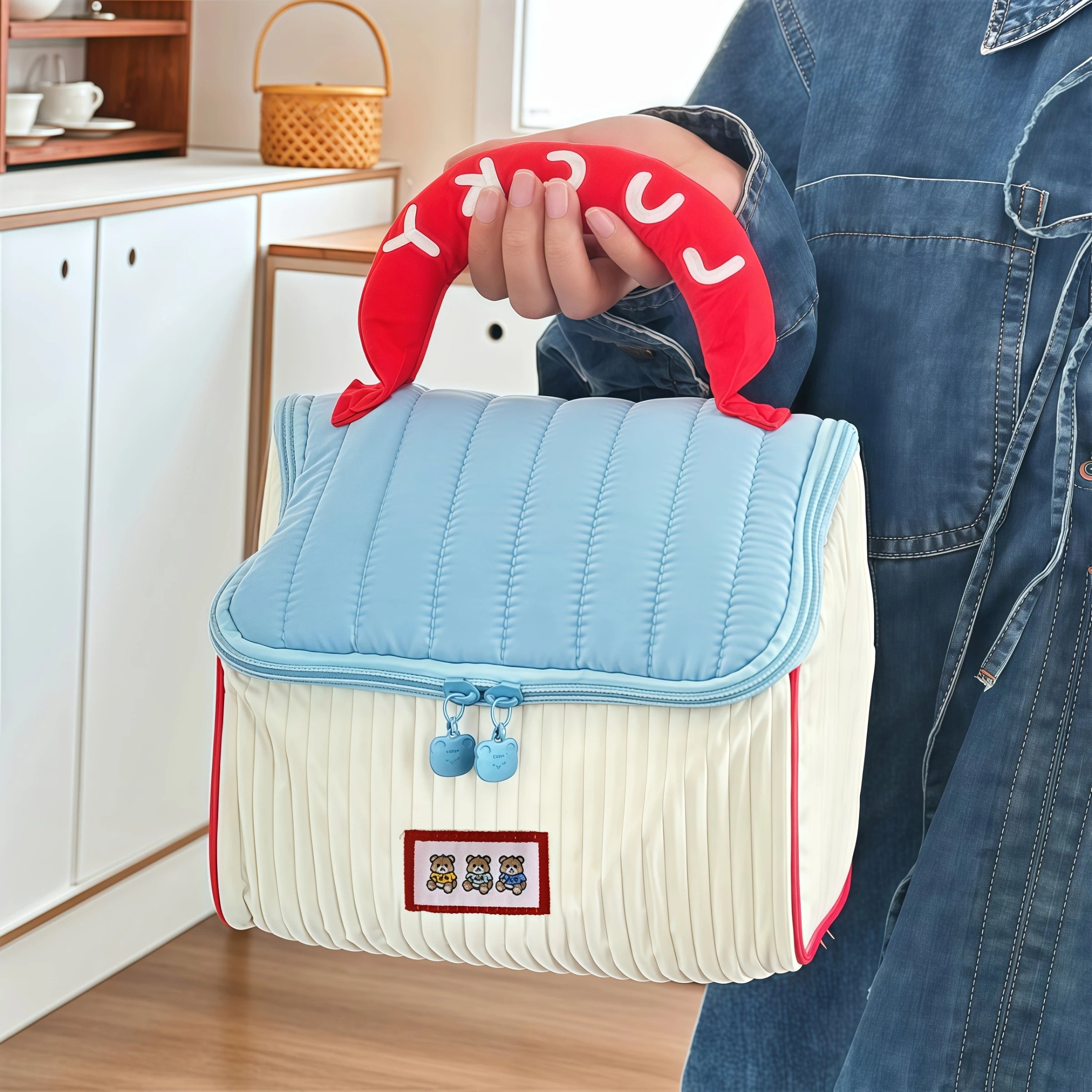 Cartoon pattern cute hut handbag girls large capacity cosmetic organizer portable handheld travel toiletry bag