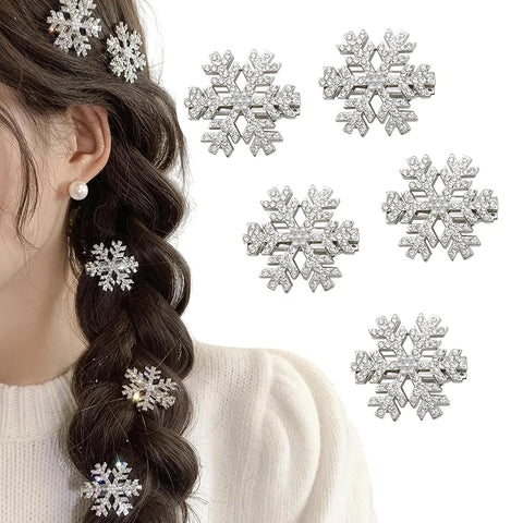 5-Pack of Cool and Sparkling Rhinestone Snowflake Hair Clips for Winter Holiday Parties, Women's Hair Accessories, Christmas Bangs Clips, Side Clips, Stage Performance Fairy Hair Accessories