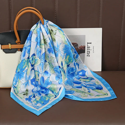 Luxury Print Satin Silk Square Scarf for Women Shawl Hijab Neckerchief Female Hair Ribbon Headband Fashion Wrap Bandana 2023 New