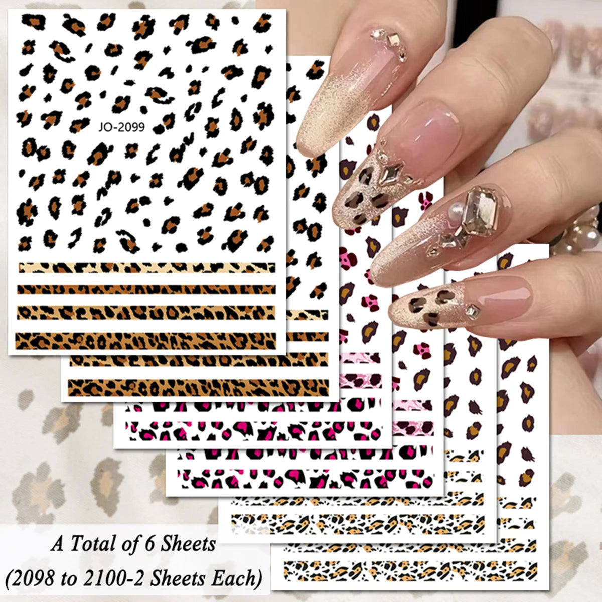 3/6/12 Sheets Leopard Nail Art Stickers Set – Self-Adhesive Animal Nail Decals for DIY Manicure, Cheetah Paw Nail Decorations