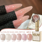 XEIJAYI 6Pcs 15ML Jelly Ice Transparent Nude Green Blue Green And Colorful And Pure Gel Nail Polish Set Peelable UV LED Gel Poli