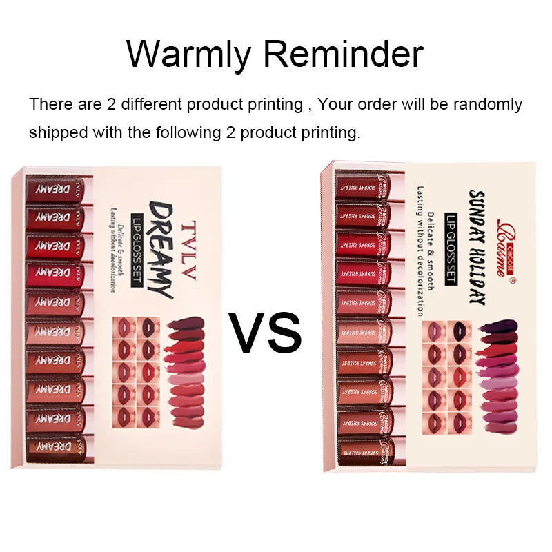 10 Pieces/Set Lip Gloss Velvet Lipstick: Waterproof and Long-Lasting Lip Gloss Women's Moisturizing Set Valentine's Day gift