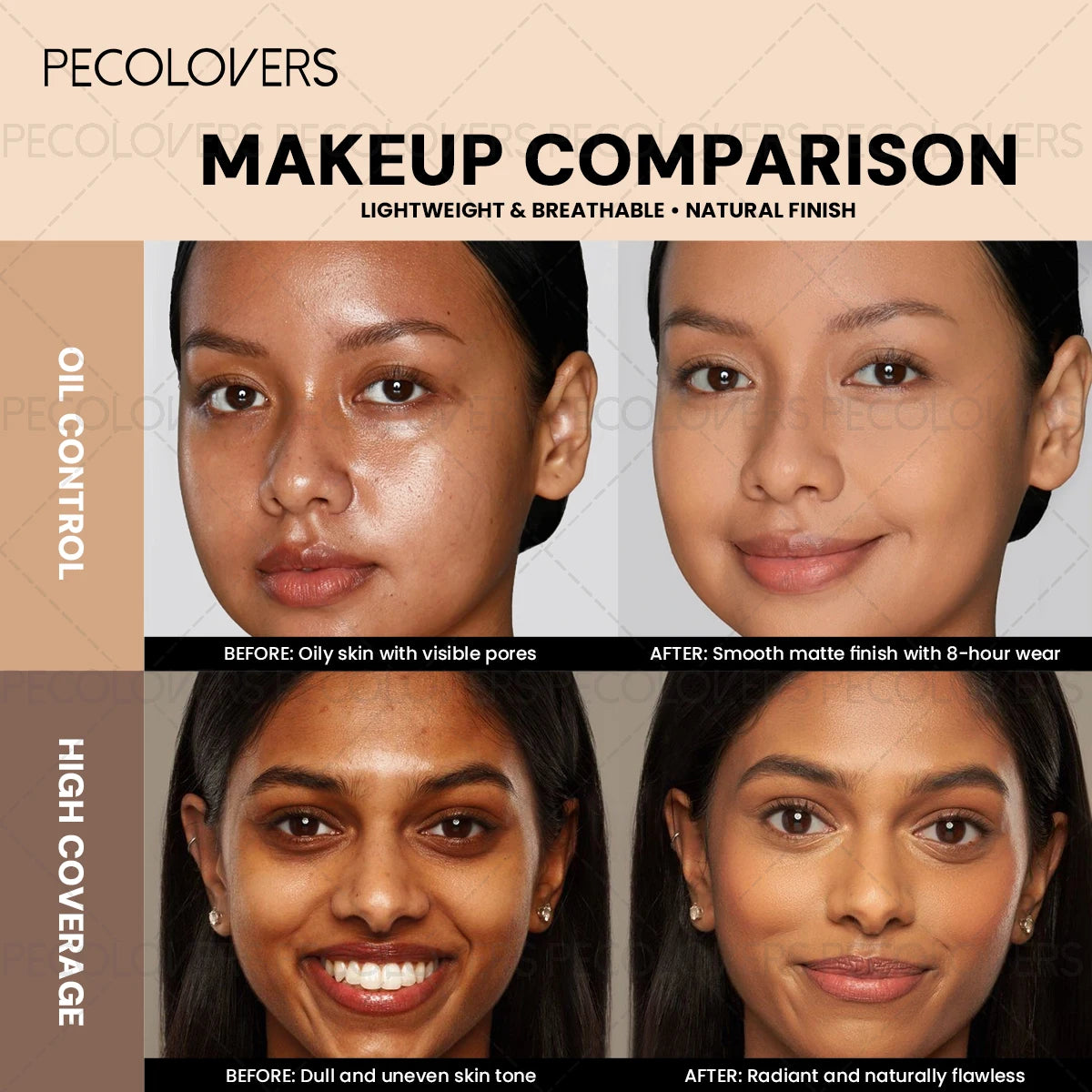 1PC  Waterproof Pressed Powder Foundation,Matte Finish, Full Coverage, Non-Sticky, for All Skin Types, Light to Medium Tone