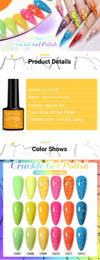 LILYCUTE 7ml Neon Crackle Gel Nail Polish Summer Fluorescent Quick Drying Semi Permanent UV Gel Nail Art Varnish DIY Manicure