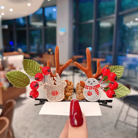 New Year Christmas Hair Pin Children Barrettes Bow Deer Santa Claus Christmas Headwear Girls Kids Hair Accessories