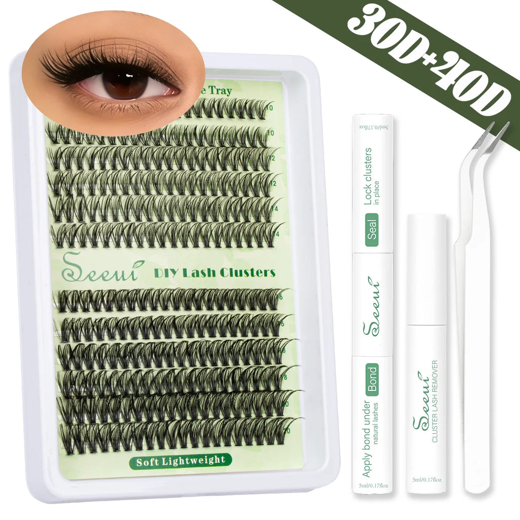 SEEUI Lash Clusters Kit Natural Look Large Capacity Lash Extension Kit with Lash Bond And Seal Eyelash Tweezers
