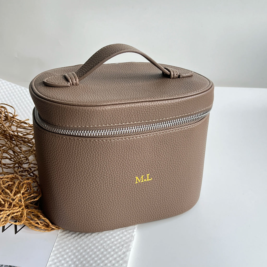 Customizable Name Portable Travel Storage Bag - Removable Cosmetic Bag with Separate Washing Compartment Pebble Leather