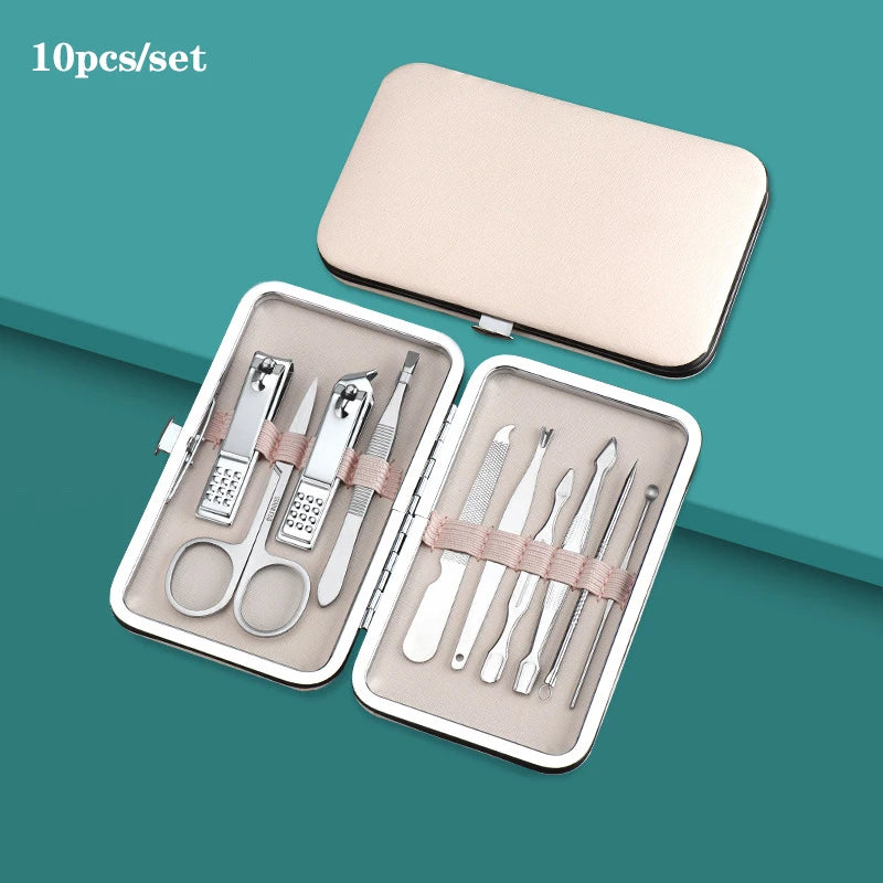 7/10/12/16/18pcs/set Manicure Cutters Nail Clipper Set Household Stainless Steel Ear Spoon Pedicure Scissors Tool For Beauty