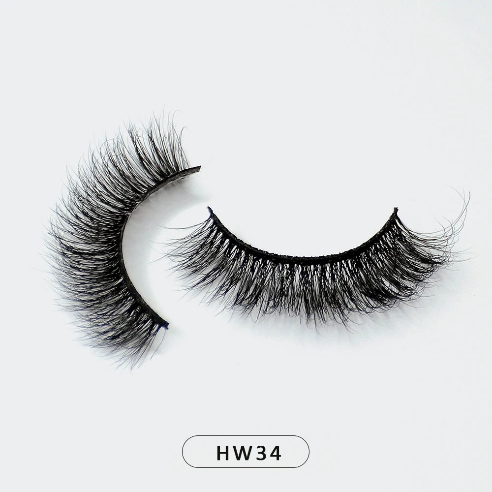HZJY 10-15mm 3D Real Mink Handmade Crossing Lashes Individual Strip Thick Lash Fake Eyelashes with free paper boxes