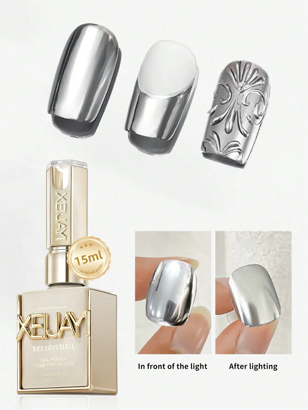 XEIJAYI 1Pc Mirror Silver Metallic Painting Gel Nail Polish Silver Mirror Glitter UV Gel For Home Manicure DIY