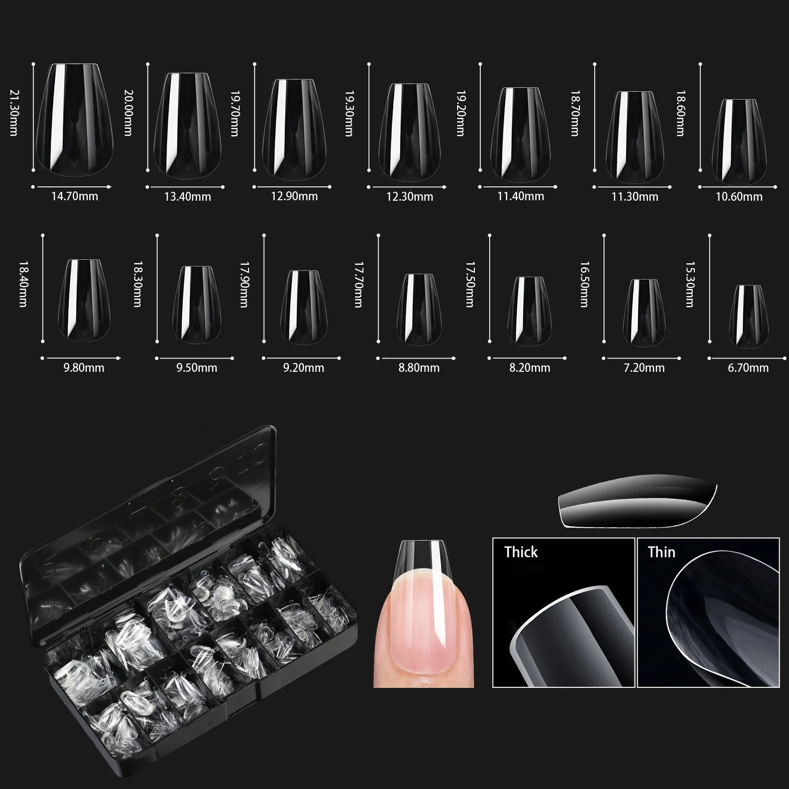 250/500/600pcs Soft Gel False Tips Natural Sculpted Ballet Coffin Almond Fake Nails Full Cover Press On Nails DIY Nail Supplies