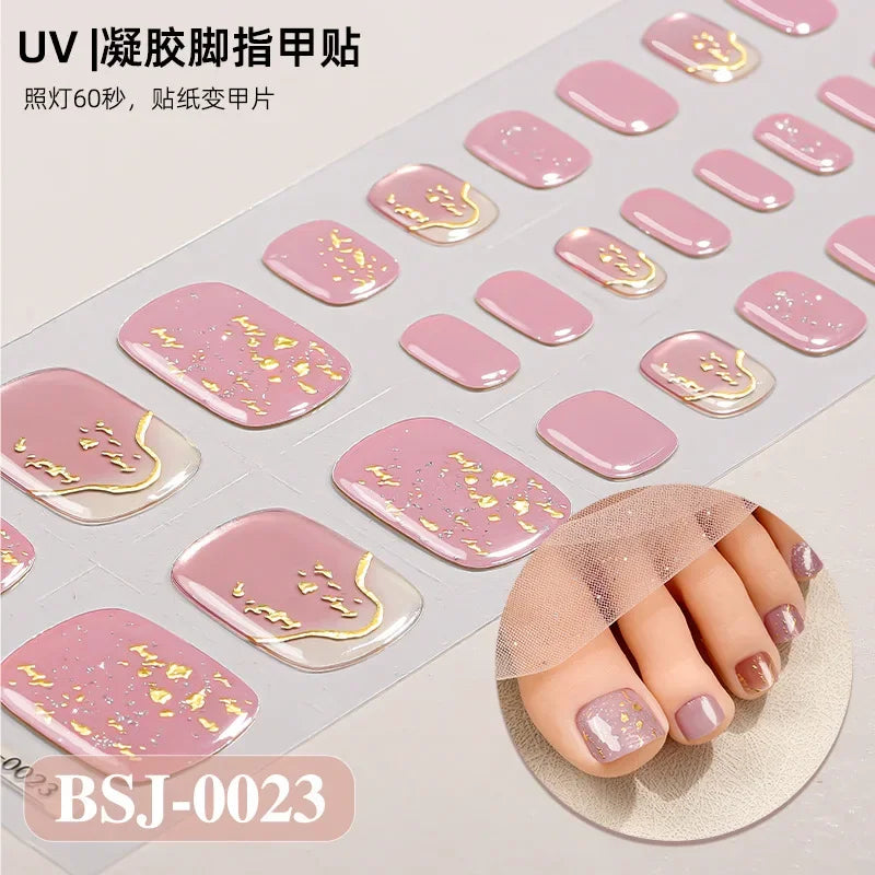 26Tips French Leopard Print UV Gel Toenail Sticker Bronzing Dye Gradient Cross-border Semi Baked Gel Nail Sticker UV Lamp Needed