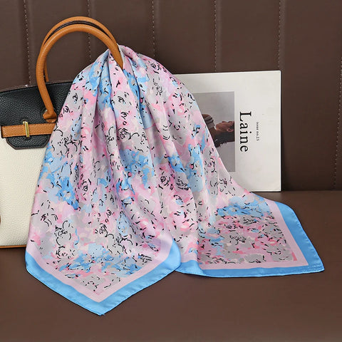 Luxury Print Satin Silk Square Scarf for Women Shawl Hijab Neckerchief Female Hair Ribbon Headband Fashion Wrap Bandana 2023 New