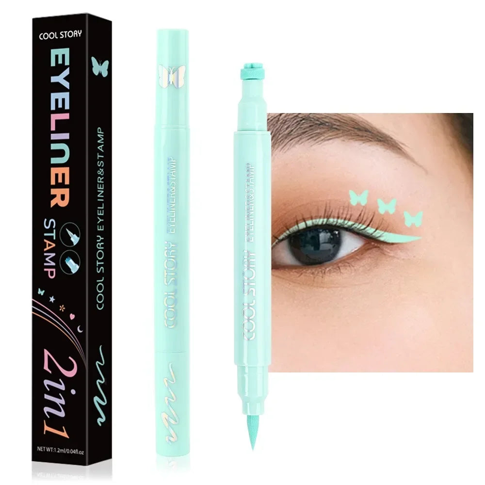 5Pc/Set Love Flowers Eyeliner Stamp Pen Colorful Pink Blue Liquid Eyeliner Double-ended Seal Eye Liner Pencil Fast Drying Makeup