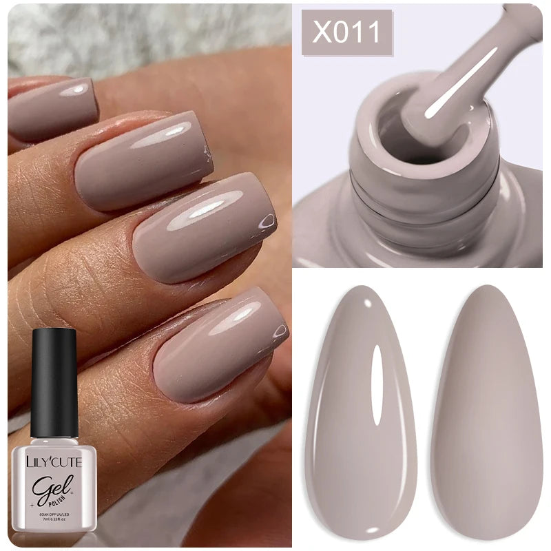 LILYCUTE Nude Crystal Rubber Base Gel Nail Polish Natural Color Semi Permanent UV Gel Soak Off Self Leveling Nail Gel Varnishes