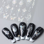Black White Butterfly Laser Nail Stickers Y2K Nail Art Decoration Abstract Metal Lines Bronzing Lace Flowers Stickers For Nails