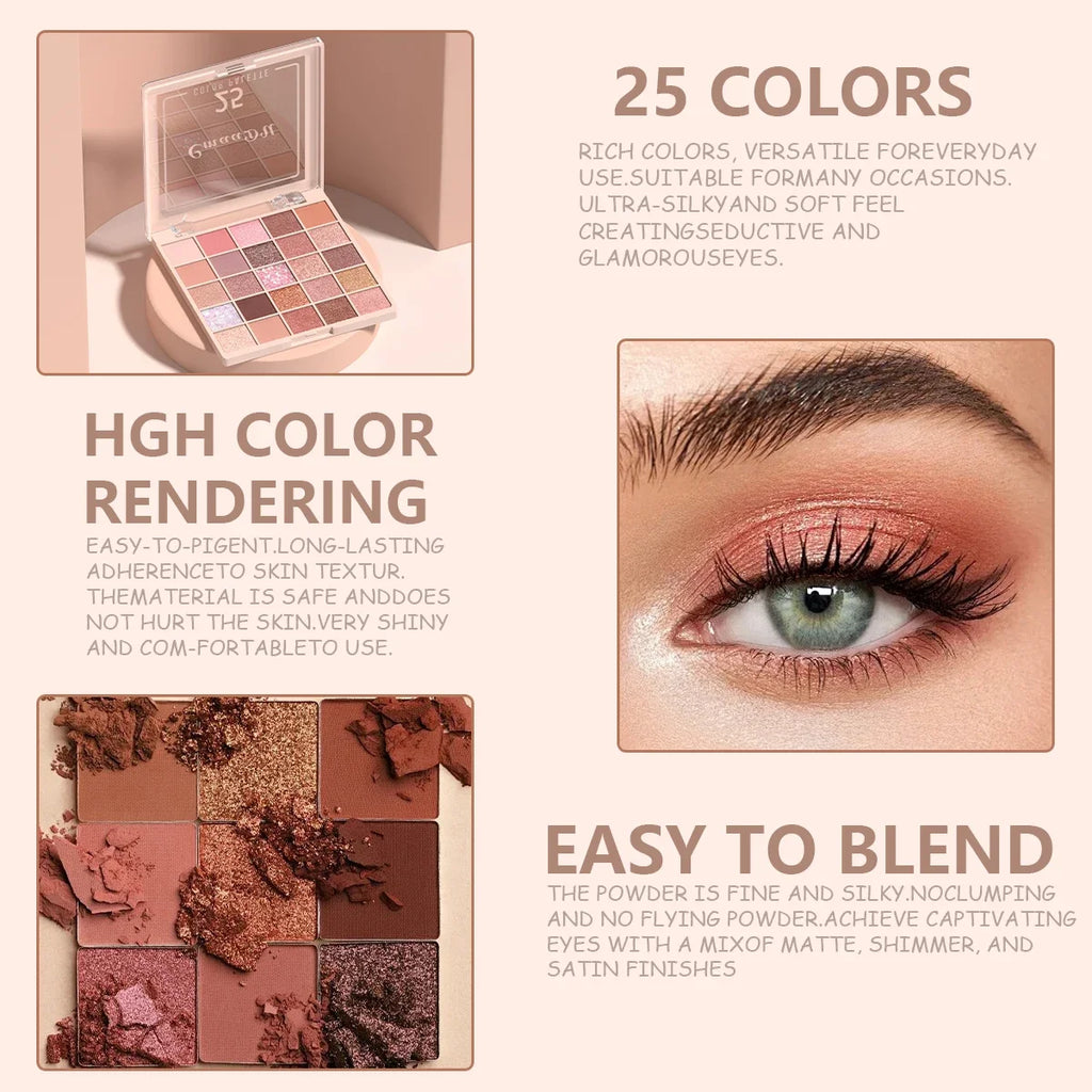 25 Color Matte Pear Eyeshadow Palette Soft Silky Rich Colors Easy Blend Long Lasting Multi Tone Makeup