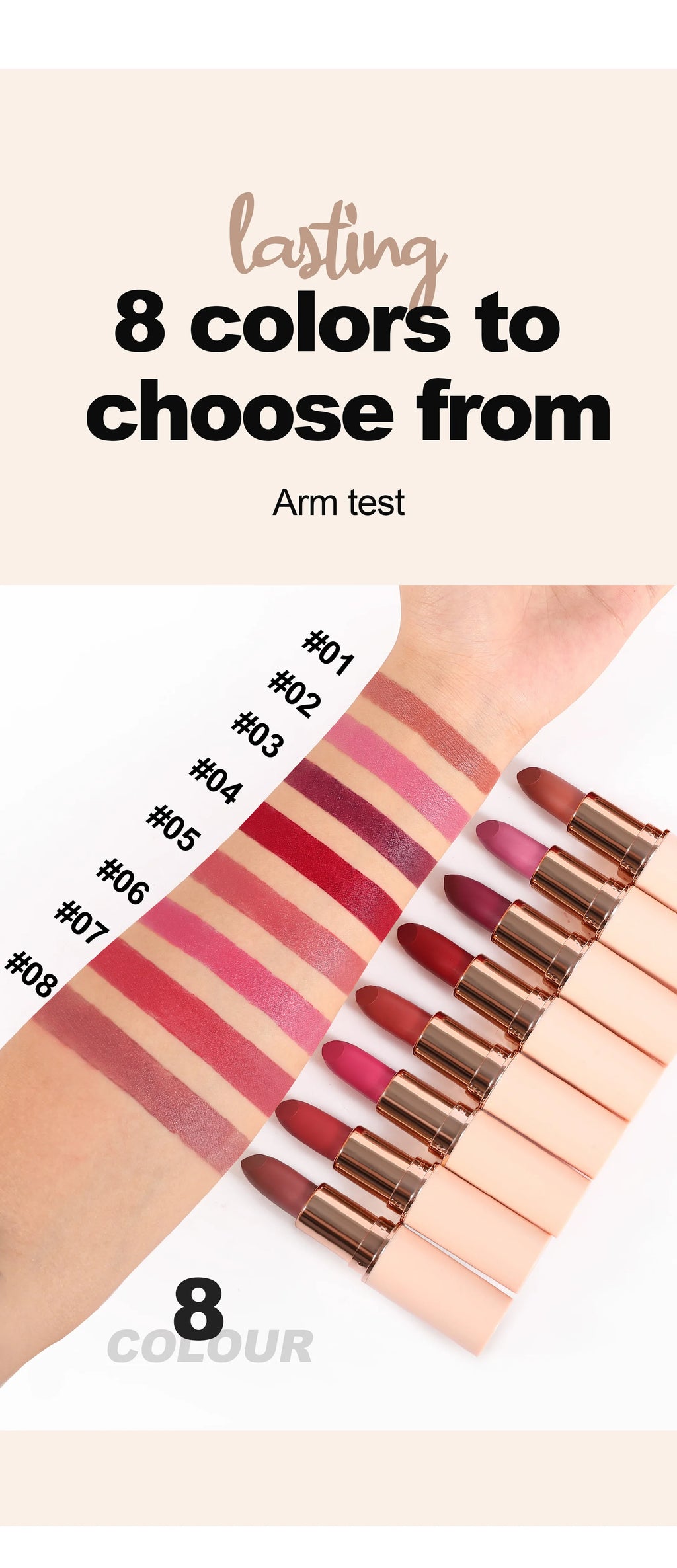 8 Colors Deep Red Matte Lipstick Waterproof Non-Stick Velvet Texture Easy Apply Rose Red Lip Makeup Long-Lasting Cosmetics