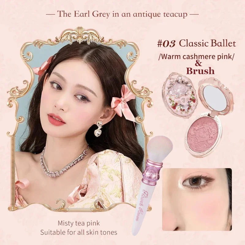 Flower Knows Strawberry Rococo Series Embossed Blush Fine Powder Makeup Smooth Long-Lasting Blusher Face Enhancing Makeup Color