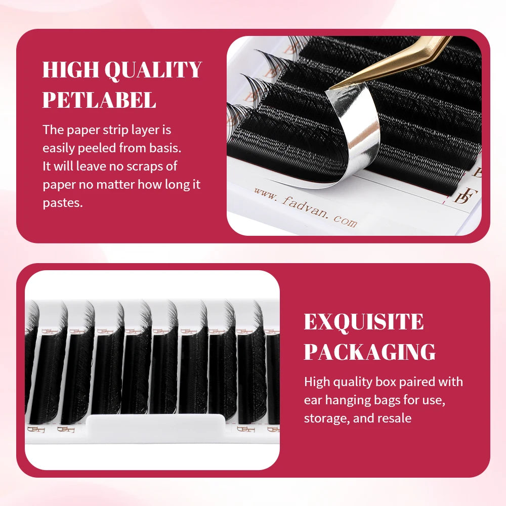 FADVAN YY Shape Eyelashes Extension 2D/3D Faux Mink L+/L/LU(M)/C/D/DD 8-15mm Black/Brown Premade Fan Lashes Extension Split Tip