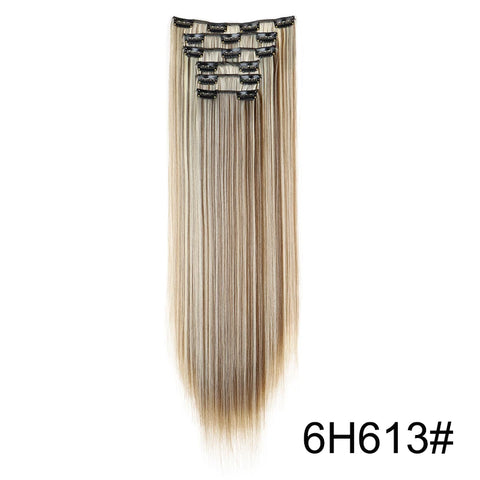Synthetic 24Inch 16 Clips in Hair Extensions Long Straight Hairstyle Blonde Black Hairpieces Heat Resistant False Hair Daily Use