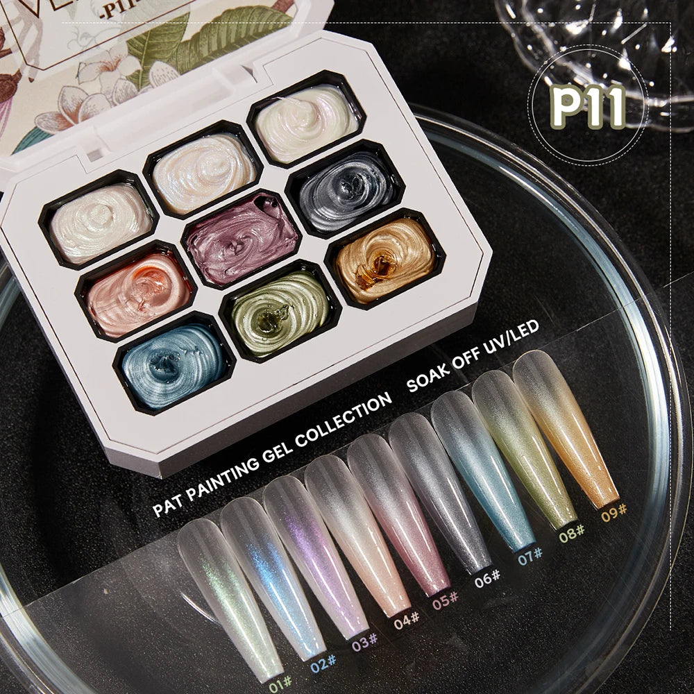 Vendeeni 9 Colors Patting Painting Gel Nail Polish Blooming Transfer Design UV LED Soak Off Gel Varnish Gradient Pat Gel Palette