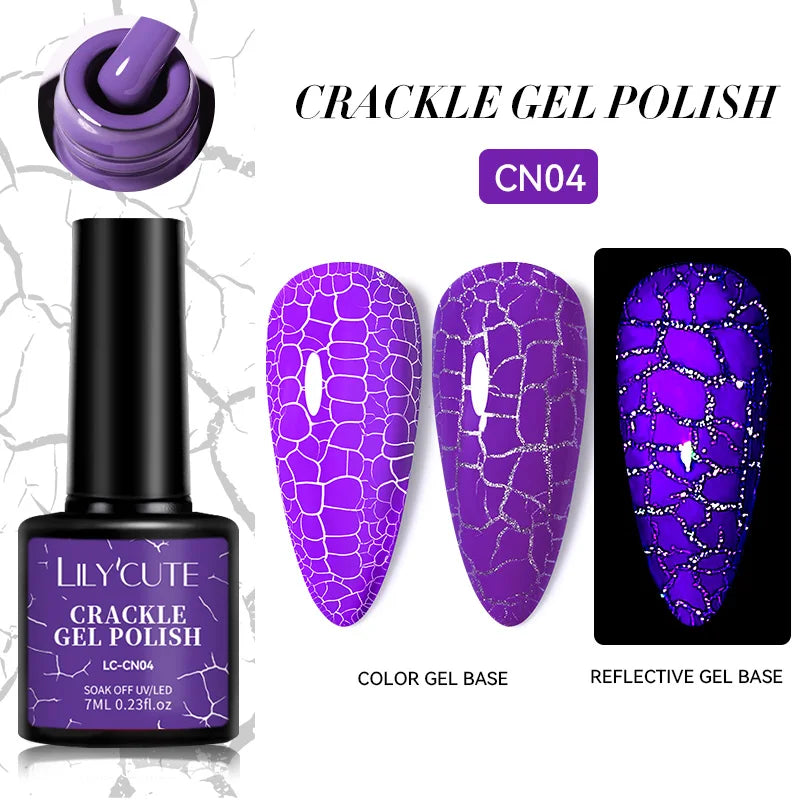 LILYCUTE 7ml Neon Crackle Gel Nail Polish Summer Fluorescent Quick Drying Semi Permanent UV Gel Nail Art Varnish DIY Manicure