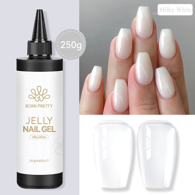 BORN PRETTY 250g Light Pink Jelly Gel Nail Polish Nude Milky White Peach Translucent Color UV LED Soak Off Nail Salon Varnish