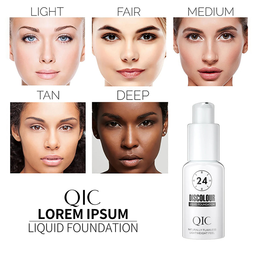 QIC 30ML Foundation Color Changing Makeup Base Nude Face Full Cover Matte Concealer Long Lasting Make Up Liquid Foundation Cream