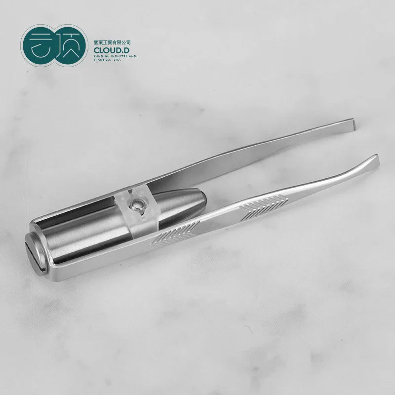 1pc Portable Stainless Steel Smart Design Eyebrow Hair Remove Tweezer With LED Light Makeup Tool
