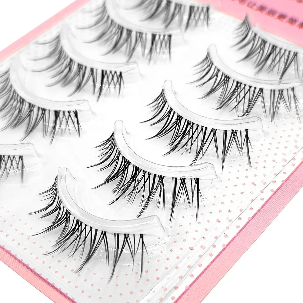 Yelix 5 Pairs Lower Lashes Strip Natural Under Lashes Small Flame Natural Bottom Eyelashes Manga Clear Band Wispy Makeup