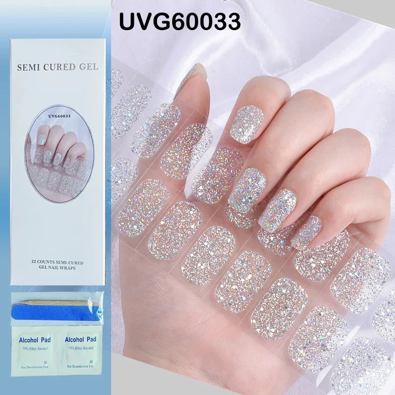 Leopard Semi-Cured Gel Nail Strips Simple Transparent Color Adhesive Long Lasting Gel Nail Stickers Harden In UV Lamp Need